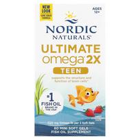 Nordic Naturals, Teen, Ultimate Omega 2X, Ages 12+, Strawberry Flavor, 60 Mini Softgels