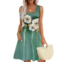 Women's Casual Dresses Daily Dating Out With Pockets Sleeveless Loose Dresses L žalia
