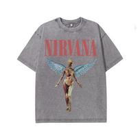Nirvana Kurt Cobain Vintažiniai skalbti Retro Dažyti Tamsiai Mėlyna Spalva Laisvo Kirpimo Moteriški Ir Vyriški Marškinėliai S