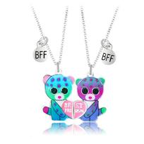 2Pieces/Set Heart Pendant Magnet Matching Necklace Colorful BFF Friend Girlfriend Relationship Gift Valentines Day