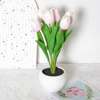 led tulip lamp ceramic base 3 heads Tulip Light led Artificial Flower Ceramic Flower Pot Innovative Table Lamp Home geltona
