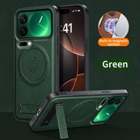 Leather Stand Case for Xiaomi Mi 17 Pro Max 17 Pro Magnetic Holder Cover Mag-safe Charge Full Camera Protector Soft Shell Fundas Xiaomi 17 žalia