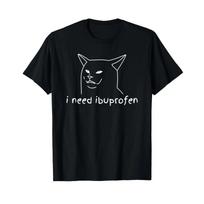 I Need Ibuprofen Funny Cat Drawing T Shirt vintage Washed designer clothes Stretched graphic Versatile Casual Slightly S įvairiaspalvis