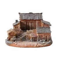 Old Rural House Miniature, Nostalgic Mini Countryside House Resin Ornament, Rustic Tiny House Decoration for Desktop Micro-Landscapes Bonsai Plant Pot L