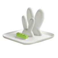 Pot Lid Organizer, with Drain Tray Double-Layer Card Slot, Cute Bunny Ears Shape Organizer, for Kitchen Pot Lids And Spatulas žalia