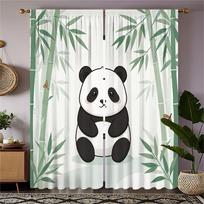 Tropical Panda Bamboo Print Curtain Living Room Curta Cute Kawaii Design Window Drapes Green Home Decor 53x116cm 2pc21x46in