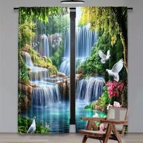 Vikama'S New 2D Flat Large Curta Set, Featuring Tropical Waterfall Scene Design, For Modern Home Decoration. (as the picture,53x116CM-2PC)