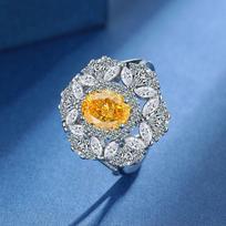 925 Sterling Silver Temperament Light Luxury Golden Citrine Zircon Fat Square Petal Ring Earrings Necklace Set Ladies Jewelry