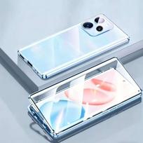 Case for OPPO Reno 15 14 13 Pro F 5G with Double Sided Tempered-Glass & Metal Frame Phone Bumpers Full Lens Protection Cover for OPPO Reno15 F mėlyna