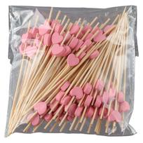 100Pcs Heart-Shaped Fruit Toothpicks Pink Disposable Sushi Stick 4.7 Inch Natural Bamboo Toothpicks juoda