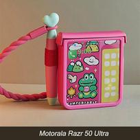 Razr 50 ultra dėklas Mielas funda Motorola rarz 50 ultra su rašikliu, Motorola Razr 50 ultra dėklams 3D svajonių triušio gradientinis raudonai rožinės spalvos dangtelis For Motorola Razr 50 Ultra