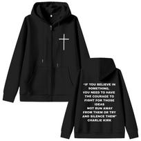 Christian Jesus Charlie Kirk Freedom Zipper Hoodie Men's Tribute Memorial American Hero Jacket Patriotic Activism Coat S
