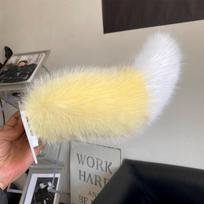 Car Rear Electric Wagging Plush Fox Tail Remote Control Swing Decor for Electric Motorcycle Cute Fluffy Tail Ornament Yellow White
