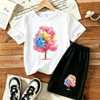 Marshmallow Tree Printed Outdoor Street 11 Colors Kids T-shirt and Shorts 2 Piece Set Summer Home Casual Outfit Boy and Girl's Sports Set 100