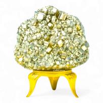 Raw Pyrite Stone Original | 200-300 gm Certified Natural Brassy Golden Pyrite Cluster (AAA Grade Quality) with Certificate & Metallic Stand |