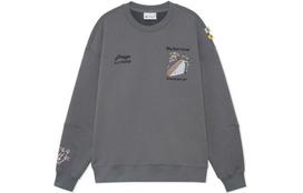 Li Ning Skateboard Fun Cartoon Print Thermal Fleece Lined Pullover Sweatshirt Unisex Gray Couple's AWDRF81-1 L