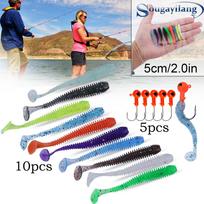 Sougayilang 10 vnt Minkštas žvejybos masalas Naujas 5 cm Ready Stock Soft Bait Žvejybos masalas, plūduriuojantis vandenyje, minkštas plaukimo masalas 10pcs lure&5pcs hooks