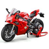 1/9 mastelio Ducati Panigale V4S Off Road Autocycle lydinio liejimo didelis motociklo modelis Garso šviesos kolekcijos serija Dekoracija Dovanų dėžutė raudona