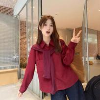 Red Retro Hong Kong Style Fake Two-piece Shawl Shirt for Women In Spring and Autumn New Loose Design Niche Long-sleeved Shirt M raudona