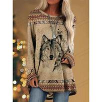 Wolf 3d Print T-shirts Women Fashion Animal T-shirts Casual Long Sleeve Tops Vintage Women's T-shirts L