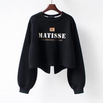 Women's Irregular Slit Sweatshirt Trend Letter Balloon Sleeve Slouchy Crew Neck Long Sleeve Crop Top M juoda
