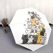 Automatic Folding Umbrella Cartoon cats with paw prints. Portable collapsible design, casual outdoor accessory, for all season