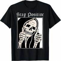 Stay Positive Grim Reaper Dead Inside Thumb Up Reaper Gothic T-Shirt S įvairiaspalvis