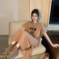 Hong Kong style T-shirt skirt casual loose large size foreign style short skirt dress 2026 summer short sleeve student lazy skirt M