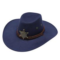 Unisex Artificial Suede Beach Cowboy Hat Wide Brim Solid Color Sun Sunscreen Cap Sun Protection Breathable Party Cosplay Hat tamsiai mėlyna spalva