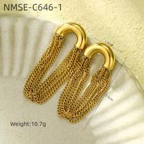 GEMCHIC Women's Simple Arc Chain Long Tassel Stainless Steel Earrings C-Shape Design High-End Fashionable Titanium Steel Earrings