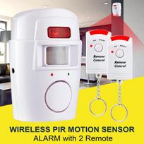 Wireless Pir Motion Sensor Alarm + 2 Remote Controls Shed Home Garage Caravan balta