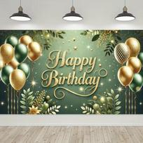 2D Green Gold Happy Birthday Backdrop Balloon Photography Background 47.2x31.5inch/120*80cm