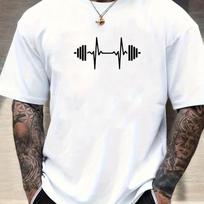 Men's Dumbbell and Heartbeat Pattern Summer Product Unisex Casual Fitness Sports T-shirt S