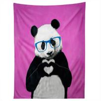 PANDA WITH FINGER HEART PINK tapestry 75x100 juoda