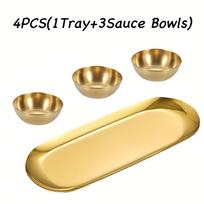 Luxurious Golden Sauce Bowl And Serving Tray Set Premium Stainless Steel Condiment Dish Dessert Plate Elegant Serving Utensil