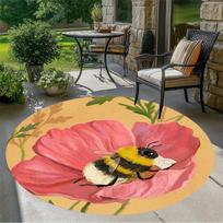 Whimsical Bumblebee Reading Book Floral Print Round Rug Washable Non-Slip Indoor Outdoor Rug for Patio Living Room Bedroom Decor 80cm x 80cm