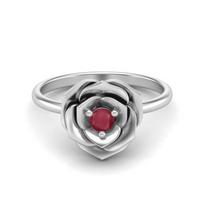 3MM Round Ruby 925 Sterling Silver Blossom Rose Flower Solitaire Engagement Ring 9