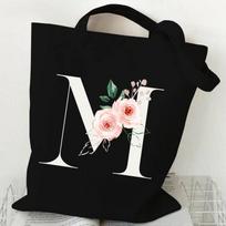Letter S Floral Monogram Graphic Canvas Shopping Bag Women 26 Alphabet Flower Designer Bags for Women Mobile Phone Travel Bags