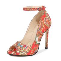 Moteriški aukštakulniai stiletto sandalai platforminiai sandalai moterims 2024 nauji aukštos kokybės retro rašto aukštakulniai zapatos de mujer 35 raudona