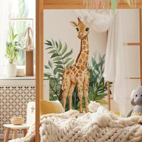 2 Pcs Cartoon Painted Giraffe Bedroom Living Room Home Background Beautification Decoration Wall Stickers 29*90cm*2pcs/fun-c89