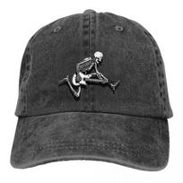 Washed Men's Baseball Cap Skeleton Guitarist Jump Trucker Snapback Cowboy Caps Dad Hat Guitar Rock Golf Hats juoda