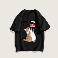 Drink Cartoon Dun Dun Cat Printedt-Shirt Adult Kids Cotton Street Summer Top Cool Tee Clothing Short Sleeve M