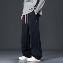 Men's Light Gray Wide Leg Drawstring Pants - Oversized Streetwear Baggy Trousers with Side Stripe M juoda