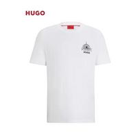 HUGO Cotton T-shirt Summer Oversized Round Neck Men Short Sleeve Brand Pattern Printed Women Tee Sports Fitness Top S balta
