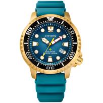 Citizen Promaster Dive 3 ISO Luminous Hands and Rotating Dive Eco-Drive Watch, Hands, Date, Certified, Markers, Bezel, Teal/Gold Tone, Teal/Gold Tone,
