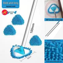 Šenilinio audinio trikampis mini šluostas sienoms ir luboms - Lengvas buitinis valiklis Blue pole triangle mop + 1 cloth blue