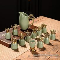 Gold-Plated Ceramic Zodiac Animal Baijiu Decanter Set with Creative Beast Head Cups 250ml