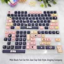 Meow Keycaps: Cute Sea Salt, Pink & Black, MAO Height, Cat Head Design, PBT Material, Includes 2.25U, 2.75U, 7U Spacebars.