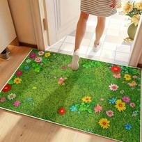 Lush Grass Bloom Print Entry Mat Washable Soft Door Mat for Indoor Kitchen Living Room Bedroom Spring Decor Home Floor Rug Mat 40x60cm