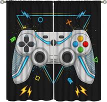 Game Curta Cartoon Gamepad Boy Girls Teen Bedroom Neon Decorative Curta For Kitchen Living Room Curtain Set 2 Panels 53x116CM-2PC